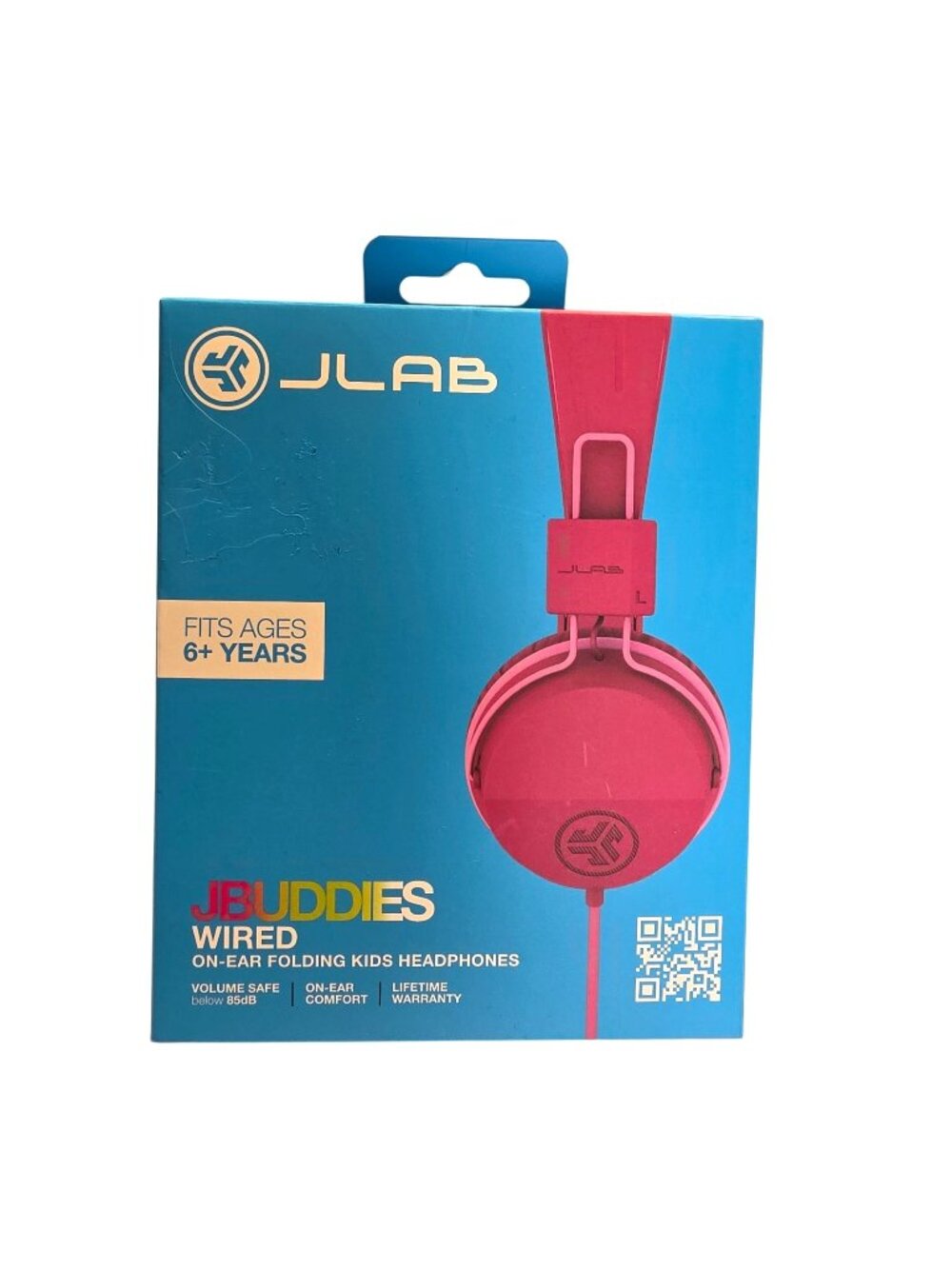 JLab JBuddies Kids Wired On Ear Folding Headphones Dark Pink Mic Ages 6+ New